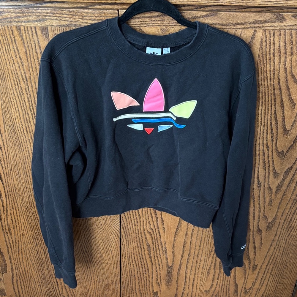Adidas Women's Black Sweater with Colorful Trefoil